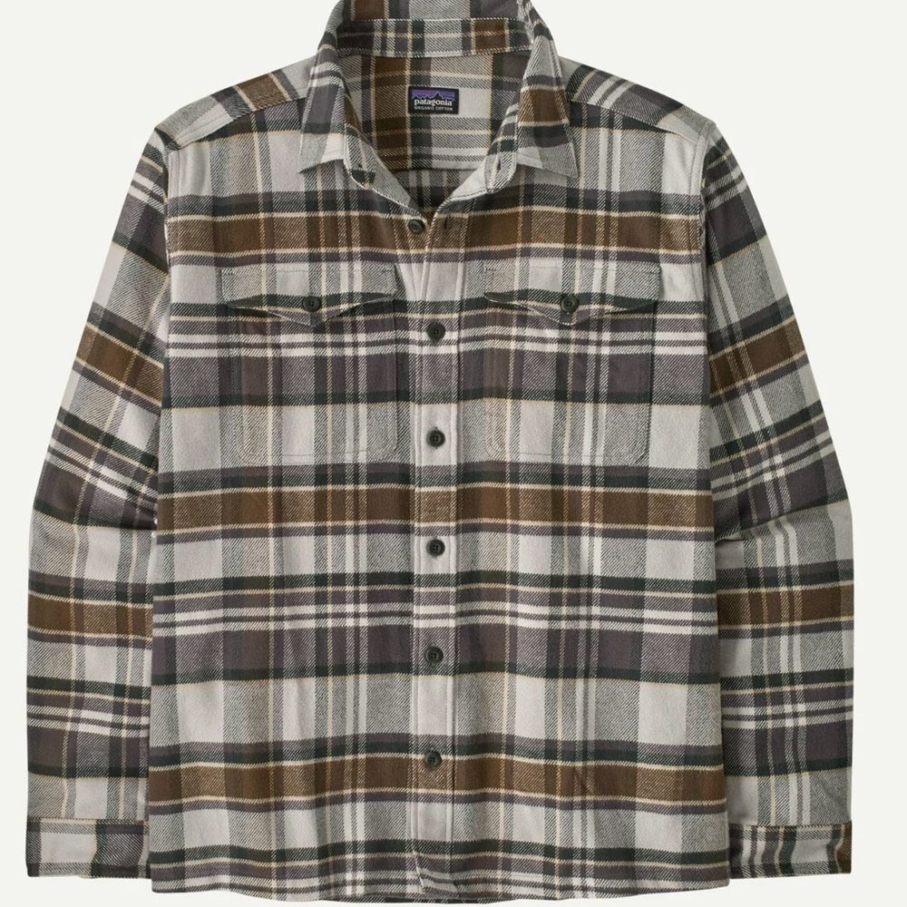 Patagonia Brown, Gray & Cream Plaid men’s Fjord Flannel Shirt Size M